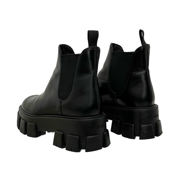 Prada Monolith Platform Lug Sole Black Leather Chelsea Boot  EU 37.5 / US 7.5 - Picture 3 of 11
